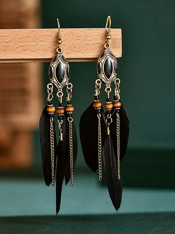 Vintage tassel feather earrings