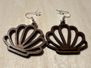 Walnut Wood Shell Dangle Earrings