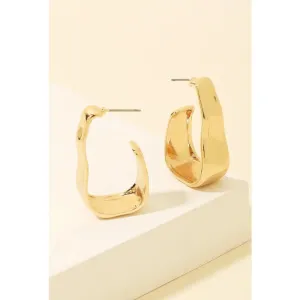 Warped Metallic Rectangle Hoop Earrings