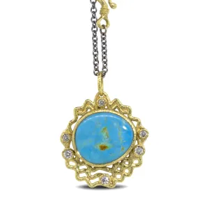 Wave Pendant with Free-form Turquoise and Diamonds