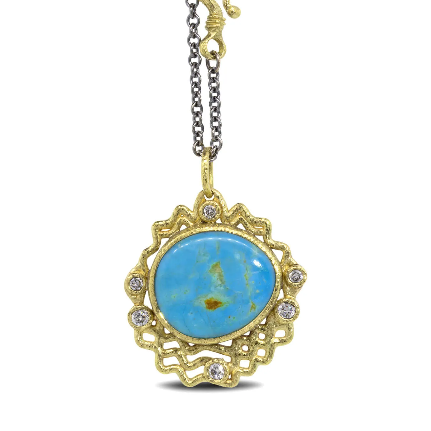 Wave Pendant with Free-form Turquoise and Diamonds