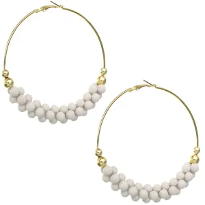 White Barbell Beaded Hoop Earrings