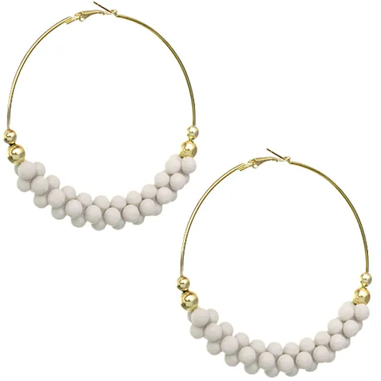 White Barbell Beaded Hoop Earrings