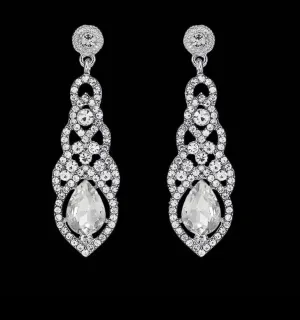 White crystal earrings , clear long  earrings , silver tone earrings , bridal chandelier crystal earrings