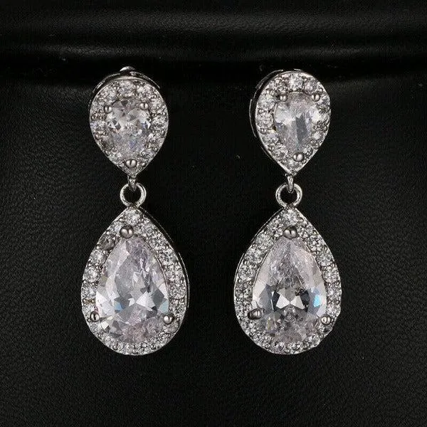 White Crystal Teardrop Earrings
