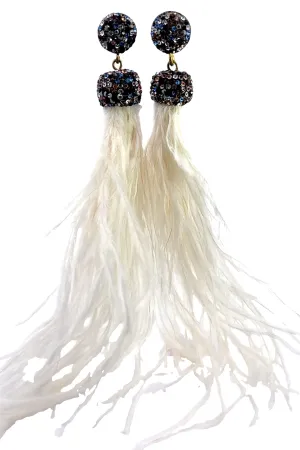 White Feather & Crystal Sterling Silver Earring