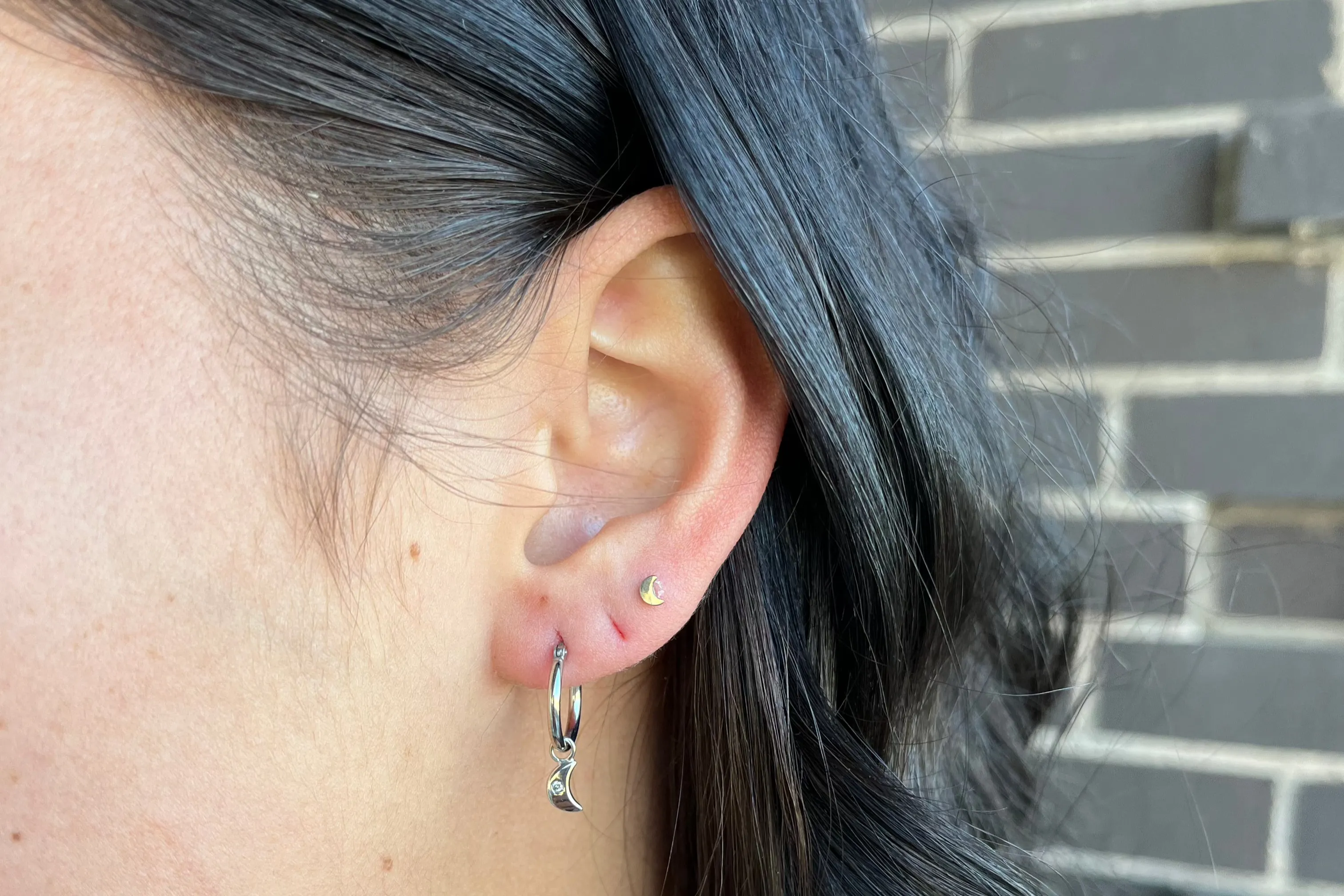 White Gold Moon Dangle Hoops