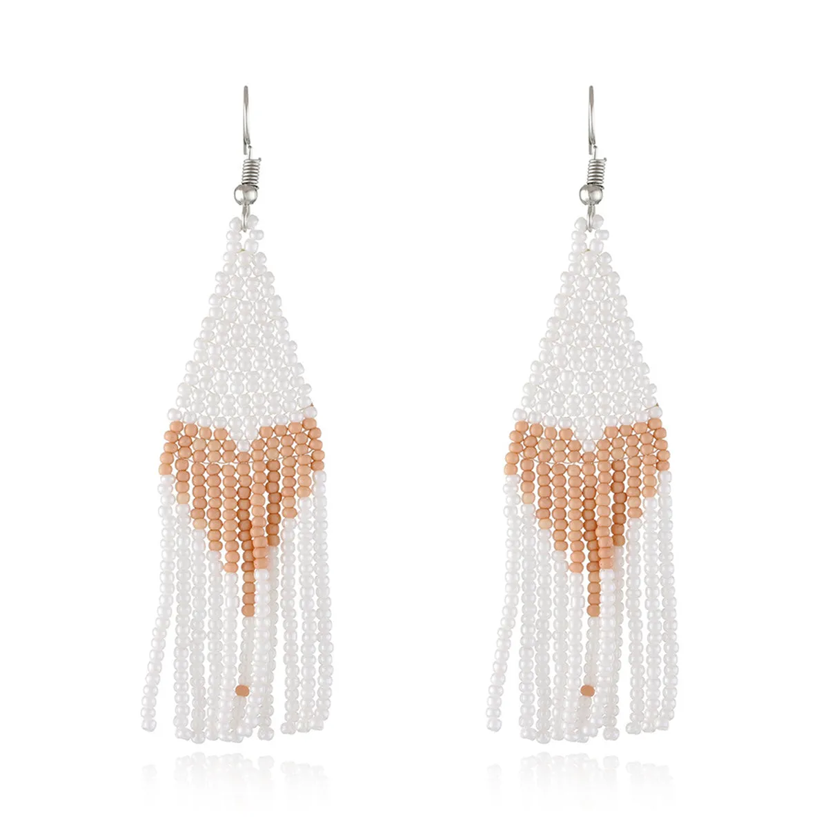 White Howlite & Silver-Plated Heart Tassel Drop Earrings