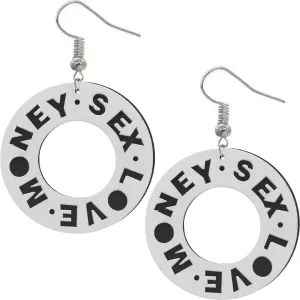White Money Sex Love Wooden Earrings