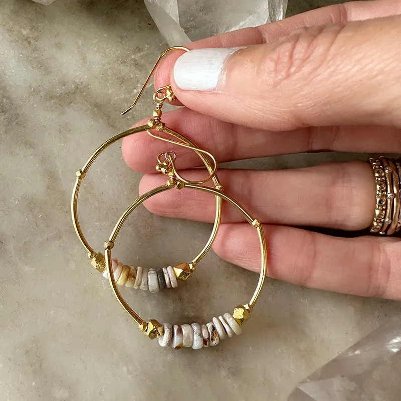 White Opal Hoop Earrings