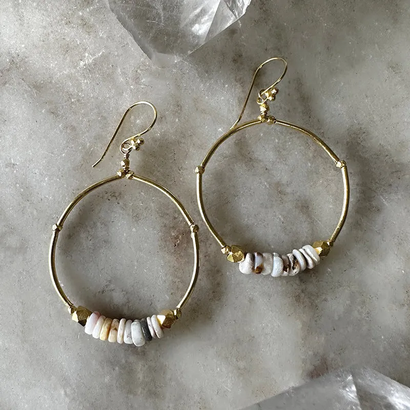 White Opal Hoop Earrings