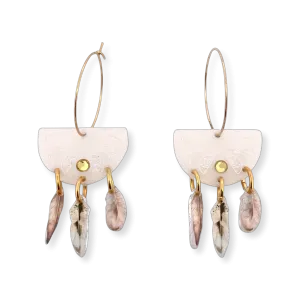 White swirl gold feathers - Earrings