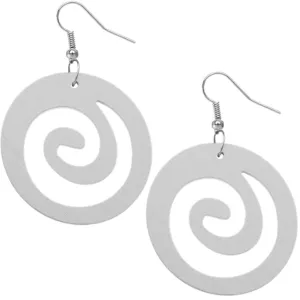 White Wooden Open Swirl Earrings
