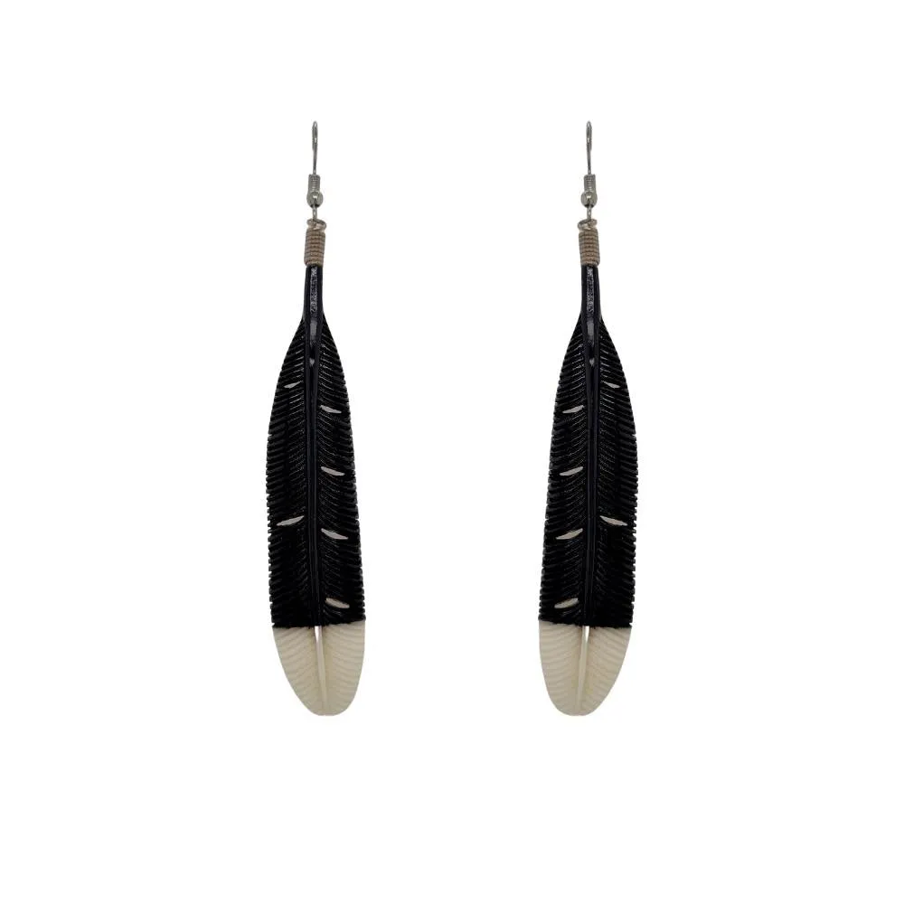 Wild at Heart Huia Feather Earrings | Flax Kete Bag