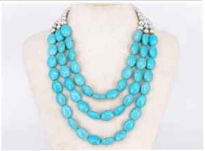 Wild Flower Three Strand Beaded Turquoise Set