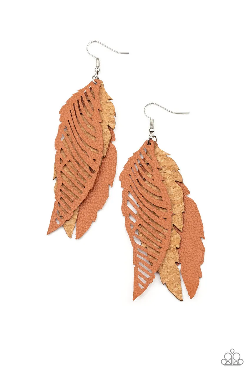 WINGING Off the Hook Brown Paparazzi Earrings
