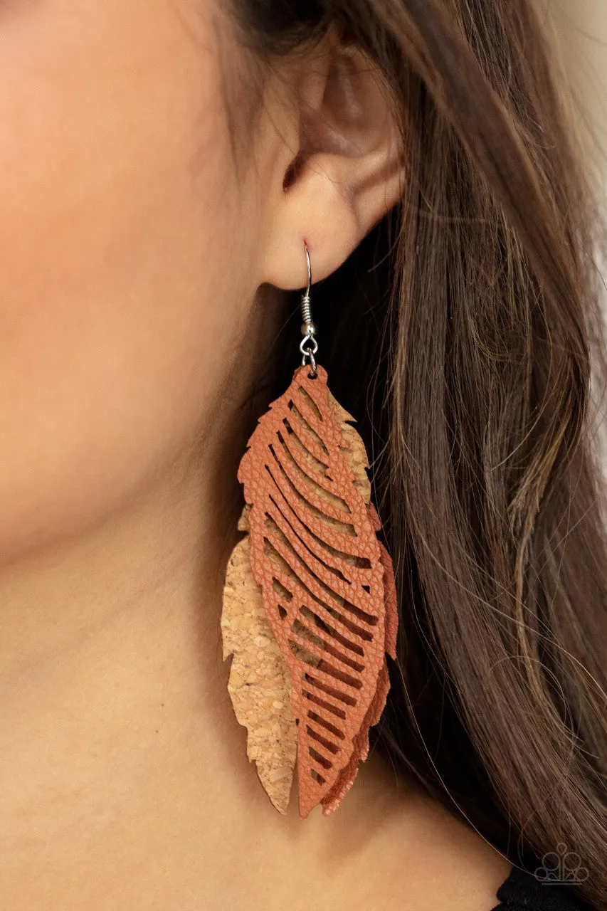 WINGING Off the Hook Brown Paparazzi Earrings