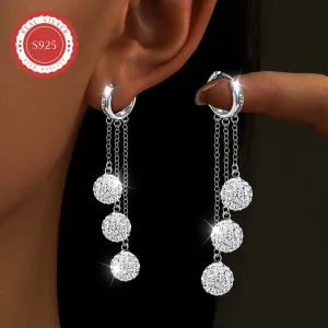Women's Dangle Earrings Shambhala Ball Tassel Lines S925 Silver
