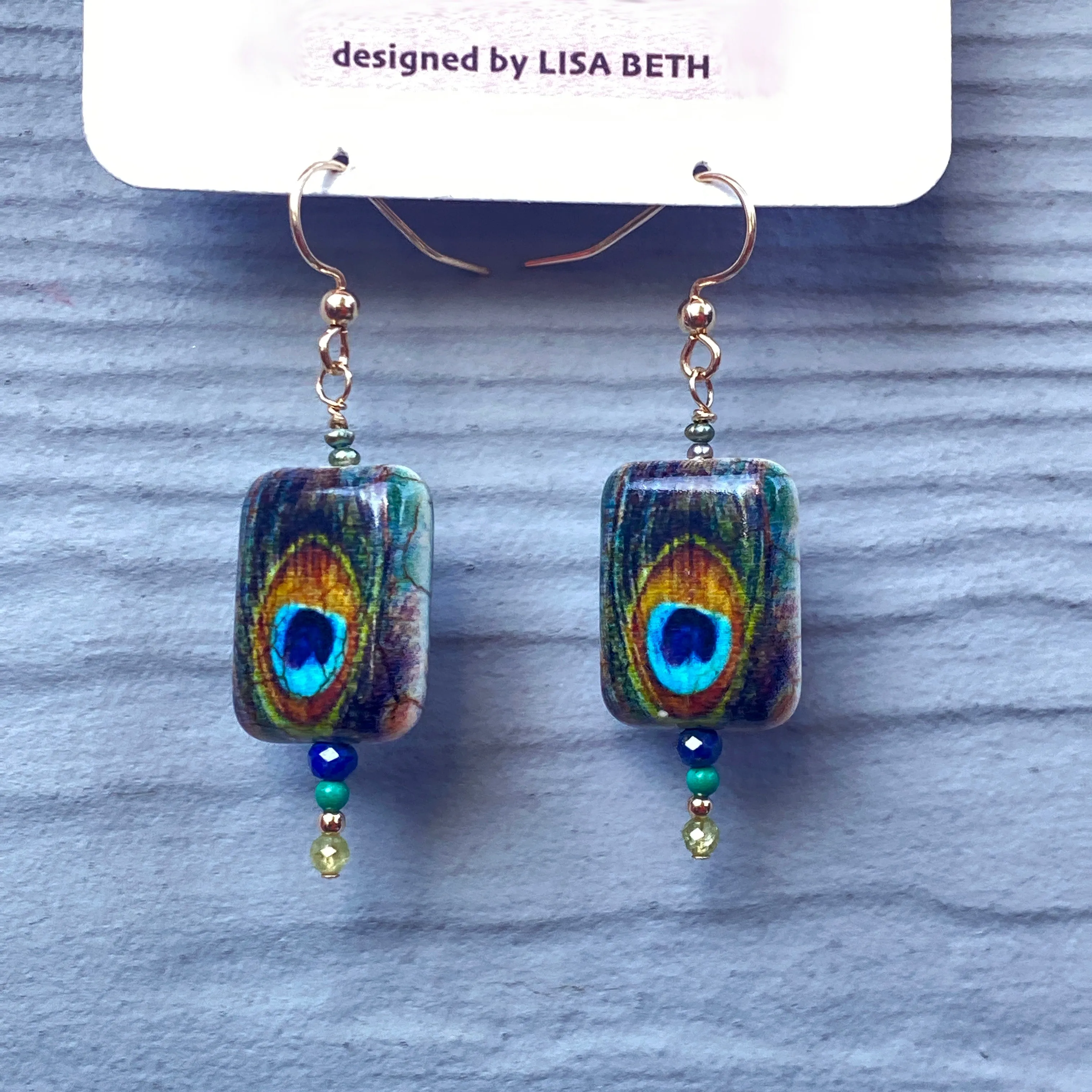 Women's Painted Peacock with Peridot, Turquoise Gemstone Earrings