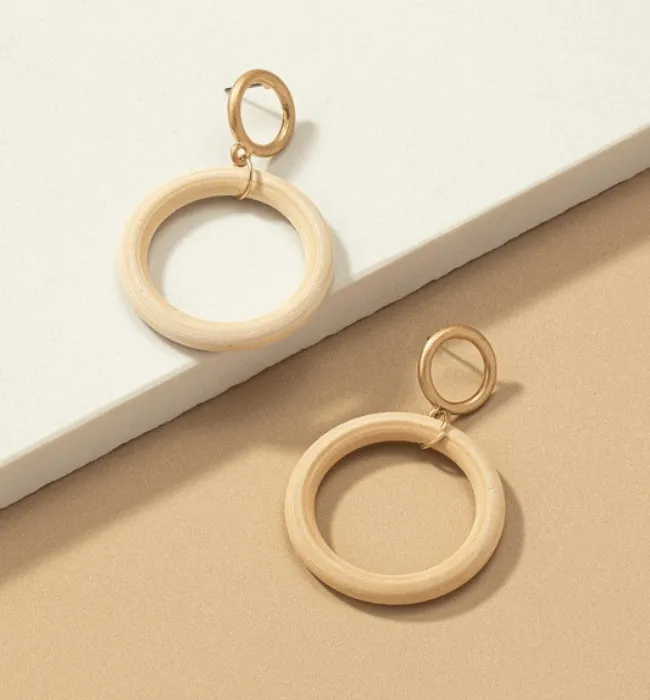 Wood Hoop Drop Earrings
