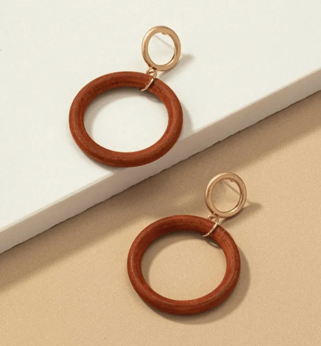 Wood Hoop Drop Earrings
