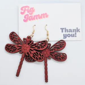 Wooden Earrings Dragonfly - Rouge