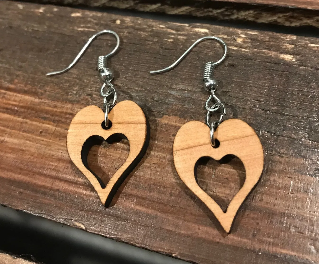 Wooden Heart Earrings