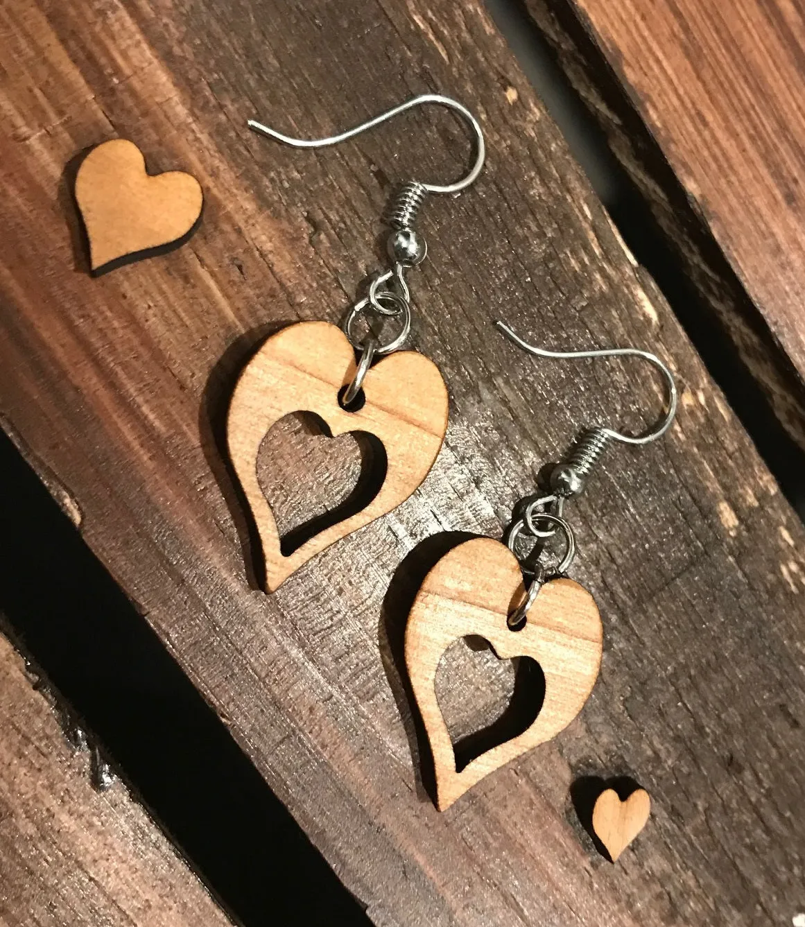 Wooden Heart Earrings