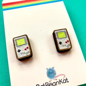 Wooden Retro Game Boy Earrings