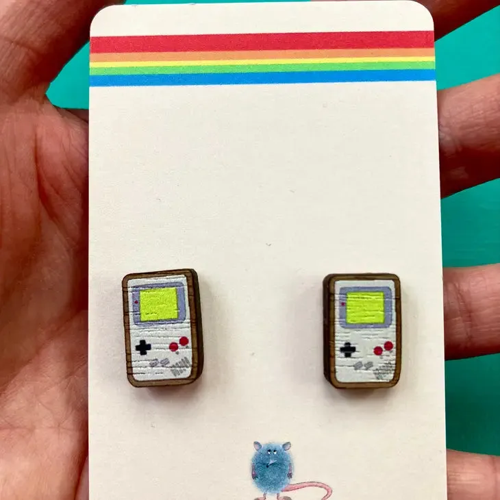 Wooden Retro Game Boy Earrings