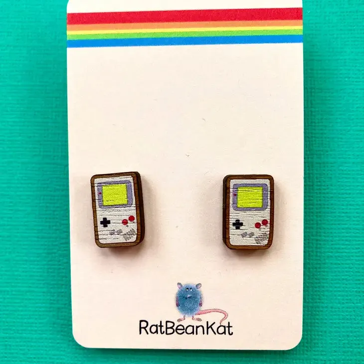 Wooden Retro Game Boy Earrings