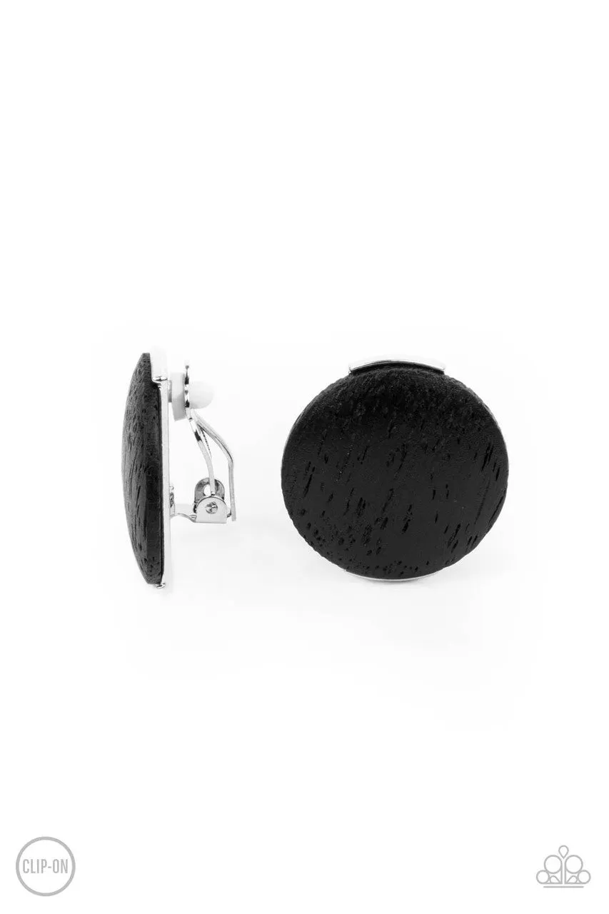 WOODWORK It Black Paparazzi Clip-On Earrings