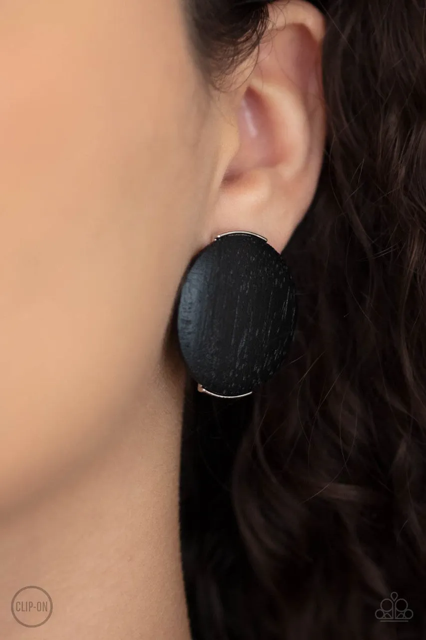 WOODWORK It Black Paparazzi Clip-On Earrings