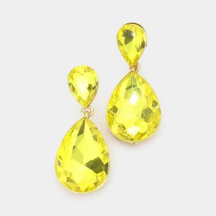 Yellow Crystal Teardrop Gold Earrings