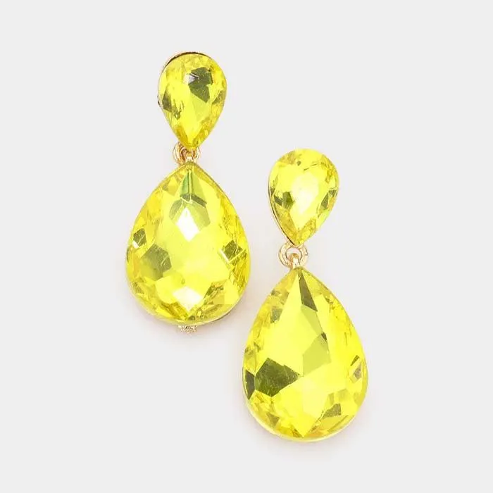 Yellow Crystal Teardrop Gold Earrings