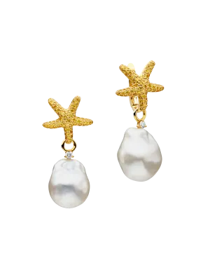 Yellow Diamond Starfish Pearls My Way Earrings | 14mm Baroque Pearls, Yellow Diamonds, and Yellow Gold