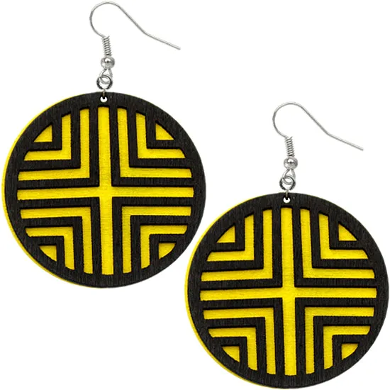 Yellow Double Wooden Chevron Earrings