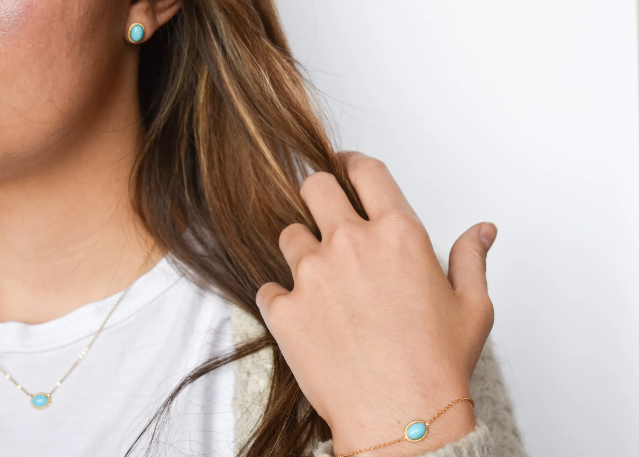 Yellow Gold Bezel Set Turquoise Earrings