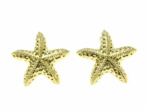 YELLOW GOLD PLATED SILVER 925 HAWAIIAN SEA STARFISH STUD POST EARRINGS 15MM