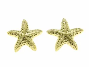 YELLOW GOLD PLATED SILVER 925 HAWAIIAN SEA STARFISH STUD POST EARRINGS 15MM