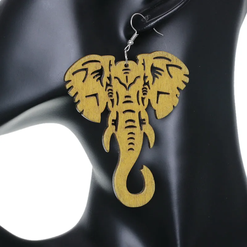 Yellow Large Elephant Trunk Wooden Earrings