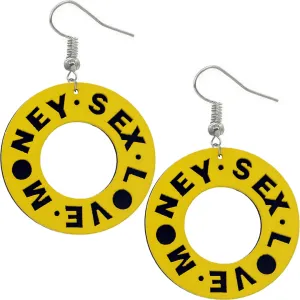Yellow Money Sex Love Wooden Earrings