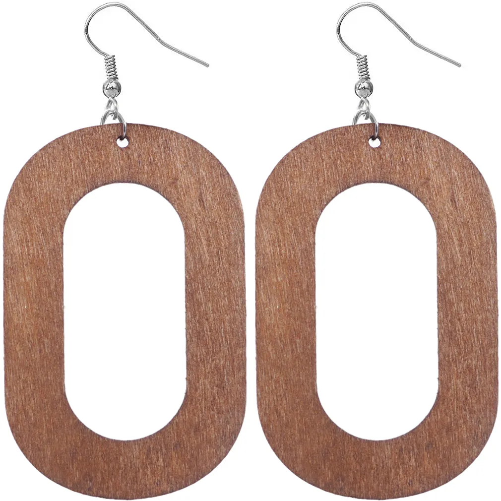 Yellow Oval Wooden Dangle Earrings