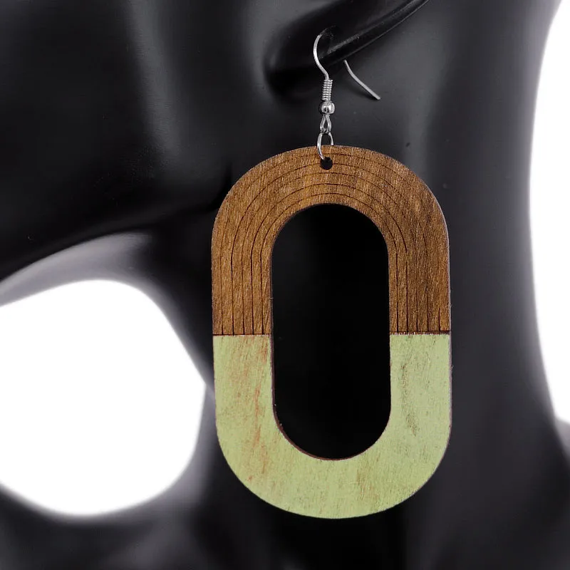 Yellow Oval Wooden Dangle Earrings