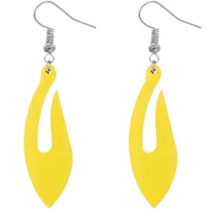 Yellow Tribal Fishhook Design Wooden Earrings