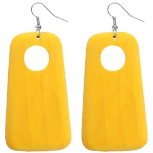 Yellow Wooden Circular Cutout Drop Earrings