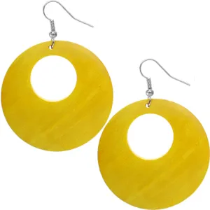 Yellow Wooden Cutout Donut Earrings