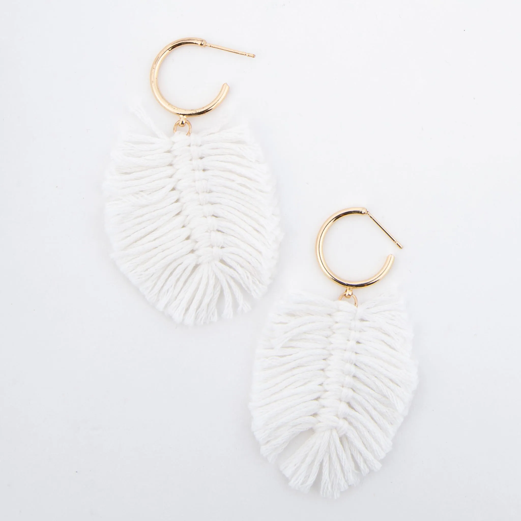 Zephyr Fringe Macrame Palm C Hoop Earrings